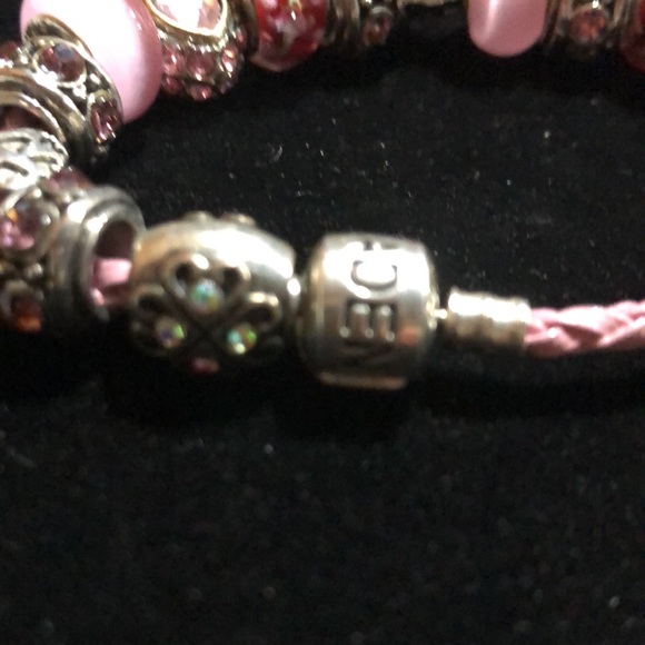 Pink Serjaden Leather Sterling Bracelet With Three 925 Charms - Picture 6 of 14
